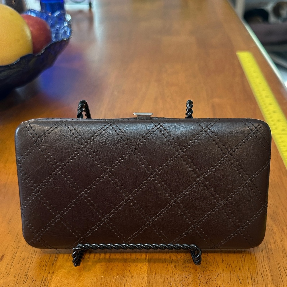 Vintage Brown Quilted Women's Clutch with snap closure. Vegan leather. EUC